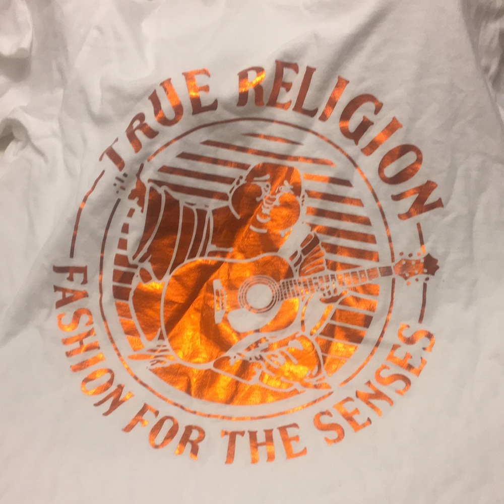 True religion men’s gold foil white tee